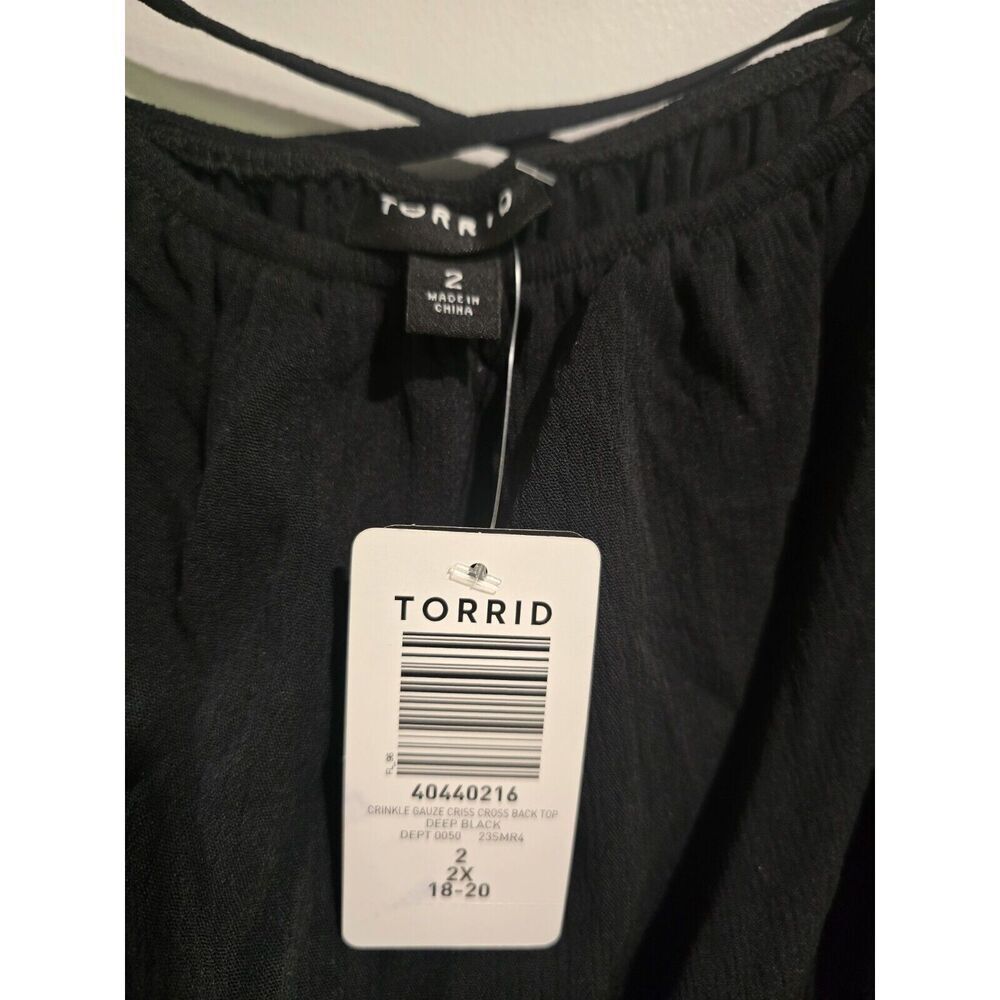 TORRID NWT Black Washable Crinkle Gauze Criss Cross Back Lace Up Top Size 2 (2X) - Picture 8 of 8